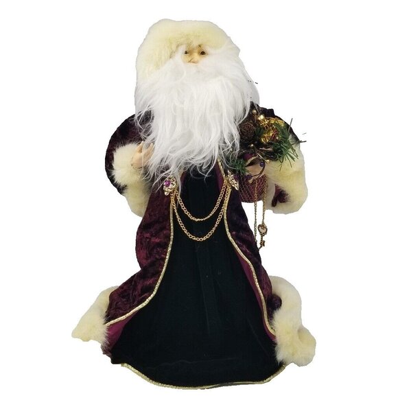 Vintage Christmas Tree Topper Woodland Santa Purple Green Velvet Cone Base Large - Picture 1 of 9